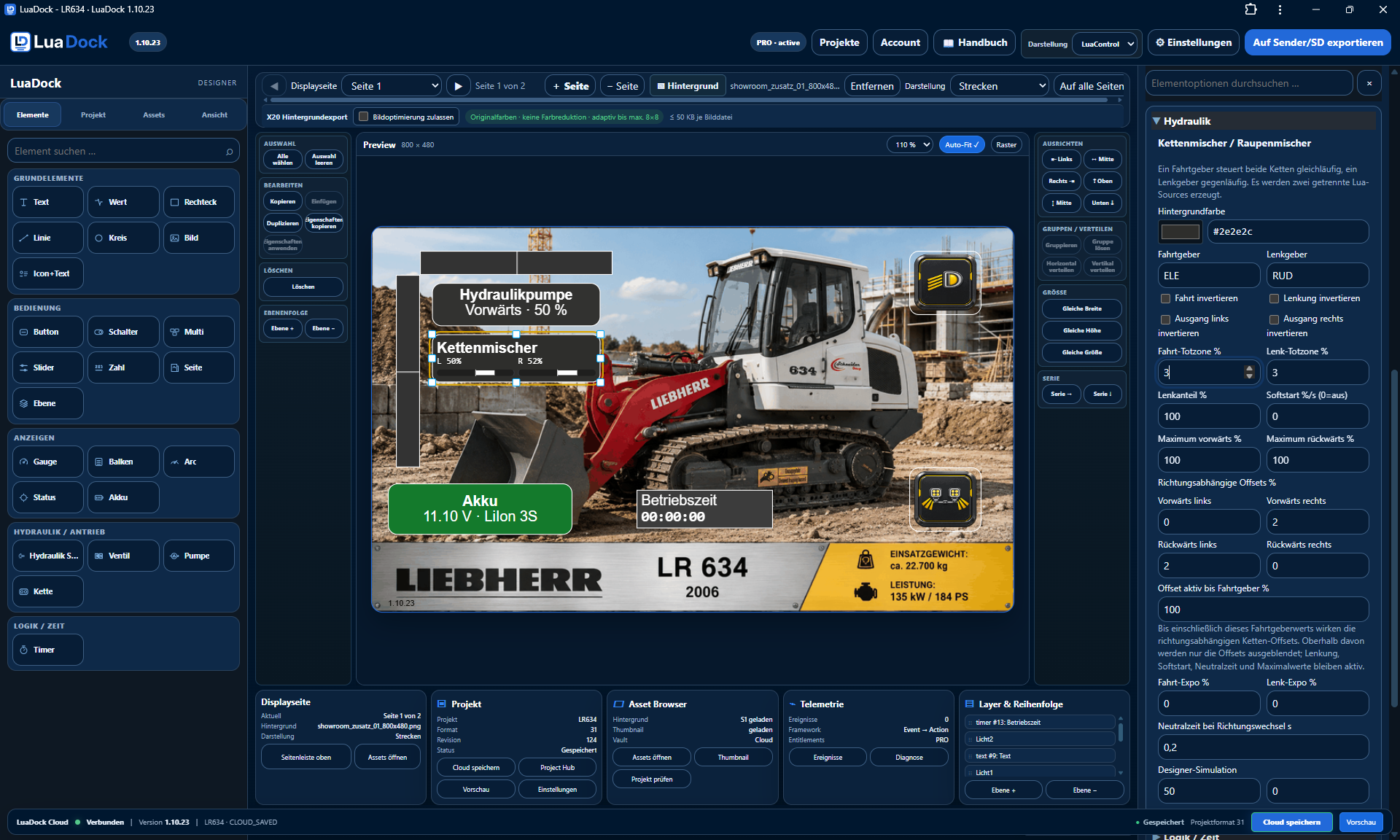 Echter Screenshot des LuaDock Designers mit dem LR634 Kettenmischer